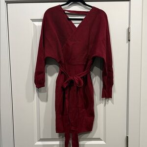 Burgundy Wrap Dress with Belt